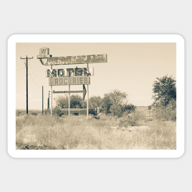 Weathered memoir Whiting Bros Motel sign along Route 66 Sticker by brians101